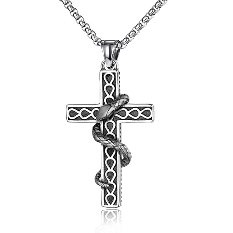 Fashion Vintage Flame Cross Pendant Necklace For Women Men Long Chain Punk Goth Trendy Accessories Choker Gothic Jewelry