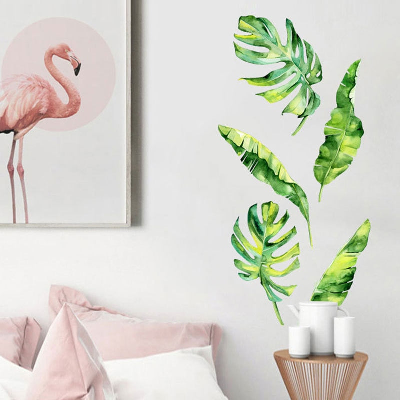 Removable Tropical Leaves Flowers Bird Wall Stickers Bedroom Living Room Decoration Mural Decals Plants Wall Paper Home Decor