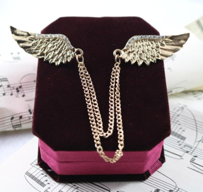 Korean British Style Crown Bird Brooch Cross Suit Tassel Chain Lapel Pin Angle Wings Badge Retro Female Corsage Men Accessories