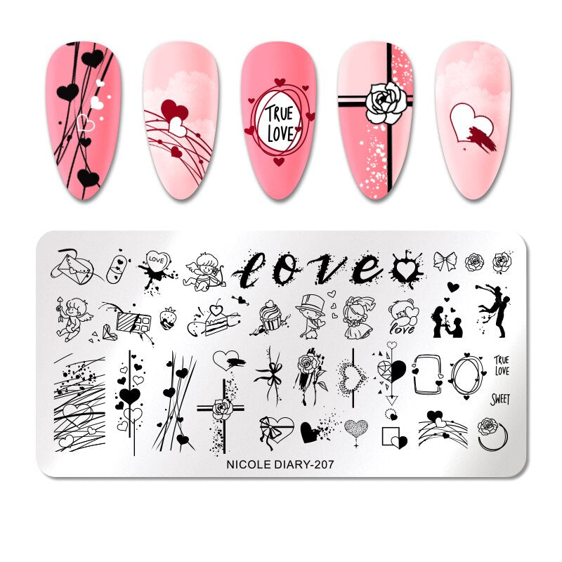 NICOLE DIARY Leaves Flower Stripe Design Stamping Plates Abstract Lady Face Nail Stamp Templates Leaf Floral Printing Stencil