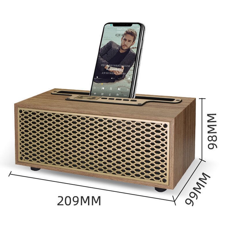 FM Vintage Wood Grain Bluetooth Speaker TWS Wireless Subwoofer Outdoor Portable Radio Gift Stereo Mobile Phone Stand Speaker