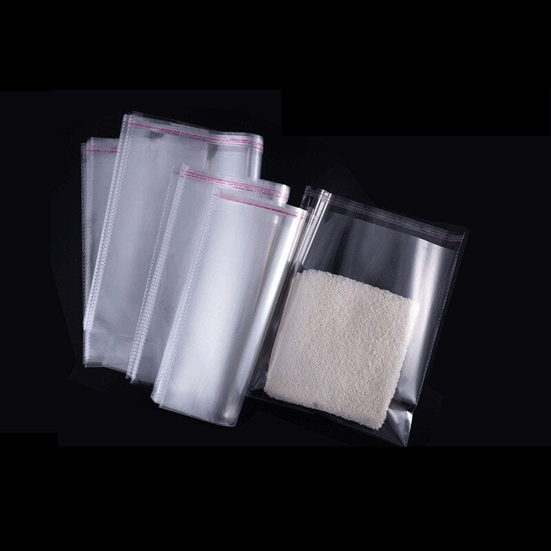 Pack of 100 Transparent Plastic Bags: Waterproof, Self-Adhesive Pouches for Gift Packaging and Clothing Storage