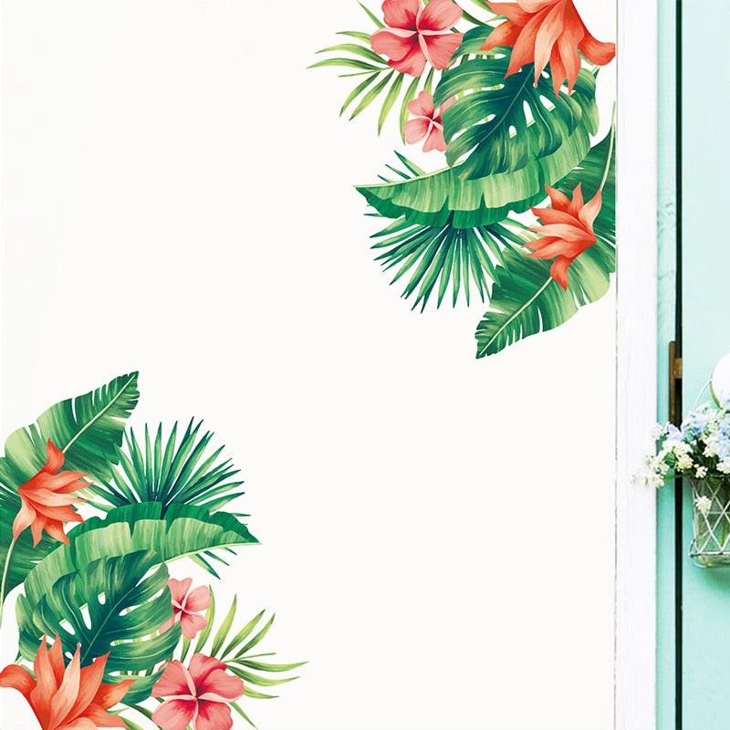 Removable Tropical Leaves Flowers Bird Wall Stickers Bedroom Living Room Decoration Mural Decals Plants Wall Paper Home Decor