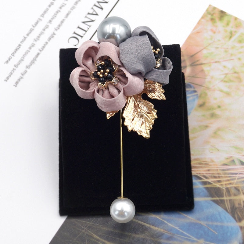 i-Remiel Ladies Cloth Art Pearl Fabric Flower Brooch Pin Cardigan Shirt Shawl Pin Professional Coat Badge Jewelry Accessories