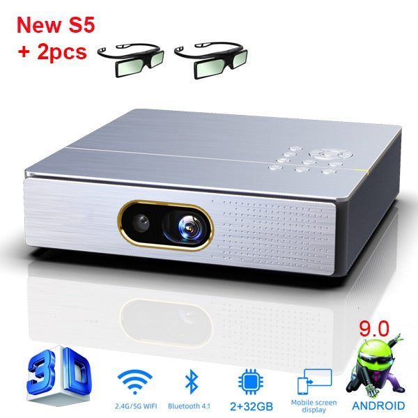 WZATCO S5 HD 4K Real 3D DLP Projector with Zoom, Auto Keystone,Android 9.0 WiFi LED Smart Portable Proyector Bluetooth Airplay