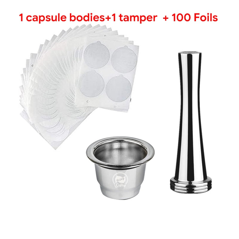 ICafilasStainless Steel For Nespresso Coffee Capsule with Disposible Foils Seals Easy Clean Reusable Cup Body