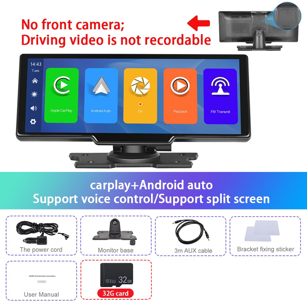 Podofo 9.3" Mirror Monitor Dash Cam Rearview Camera Wireless Carplay Android Auto Car Mirror DVR Recorder For Nissan Toyota