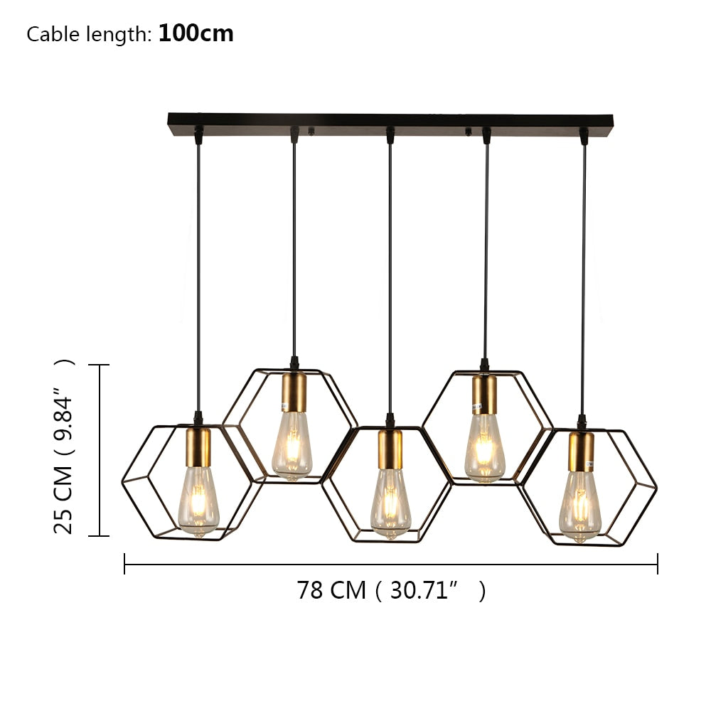 Modern LED Chandelier Hanging E27 Lamp Geometric Metal Frame Lamp Suitable For Creative Light Above the Table Bedroom