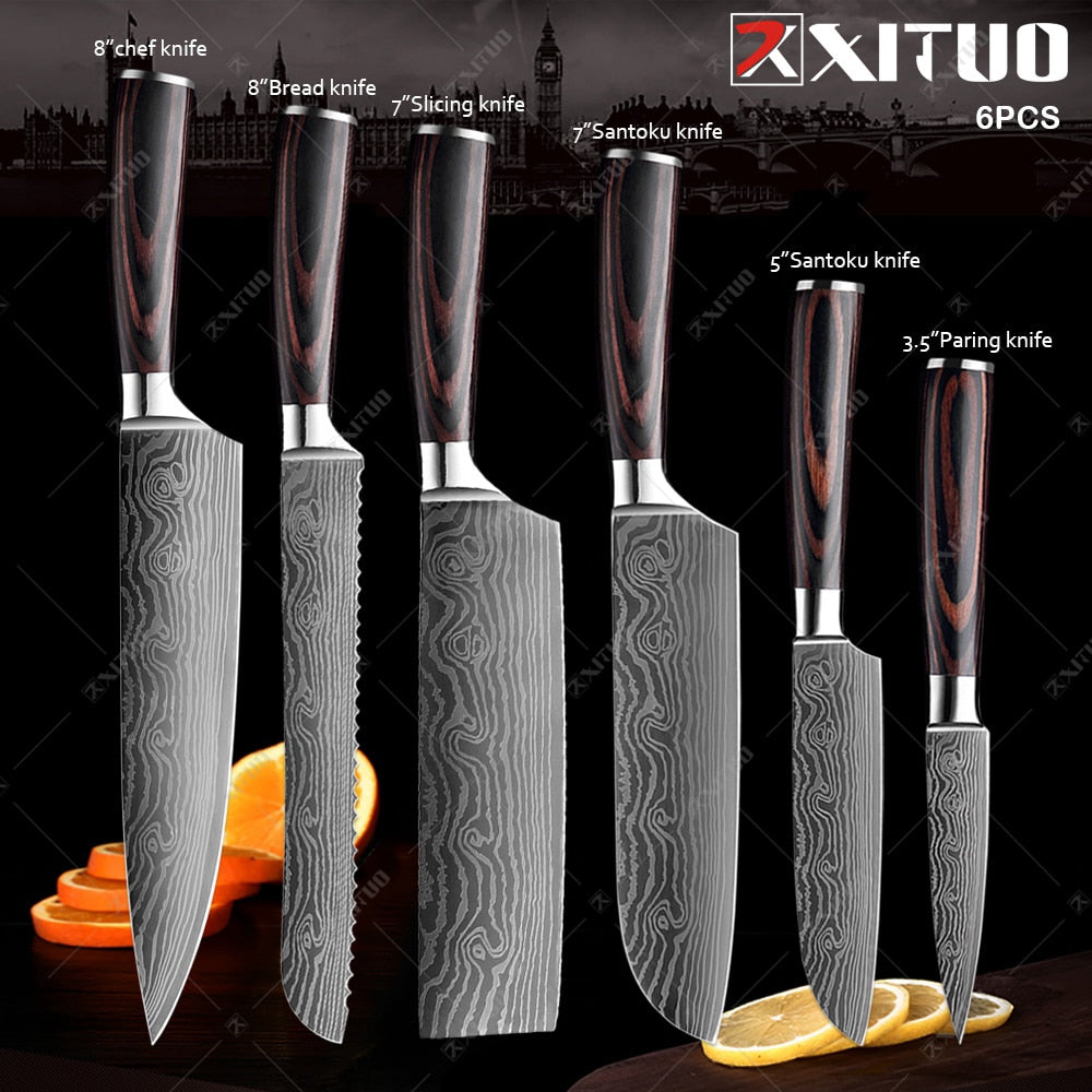 XITUO Kitchen Knives set 1-10PCS Chef knife High Carbon Stainless Steel Santoku knife Sharp Cleaver Slicing Knife Best Choice