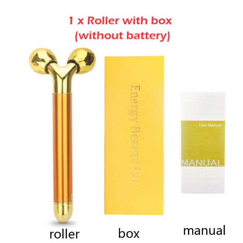 24k Golden Energy Beauty Bar Vibrating Facial Jade Roller Jade Massage Roller Face Lifting Anti Aging Tighten Skin Care Tool