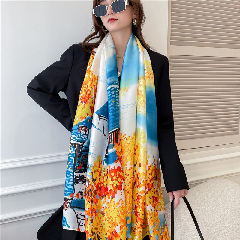 2022 New Design Brand Silk Scarves Summer Women Shawls And Wraps Print Hijabs Scarfs Foulard Femme Pashmina Beach Stoles Luxury