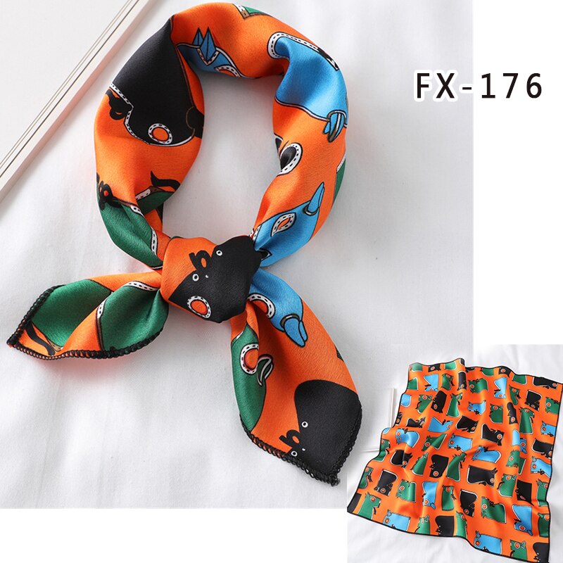 Lady Hair Scarf for Women Fashion Print Small Satin Silk Square Scarves Design Hairbands Bandana Foulard Accessories Summer 2022