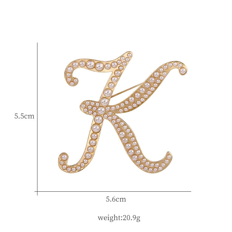 Fashion English Letters A K D Pearl Brooches  Lapel Pins Female Corsage Luxury Jewelry Gifts for Women Accessories