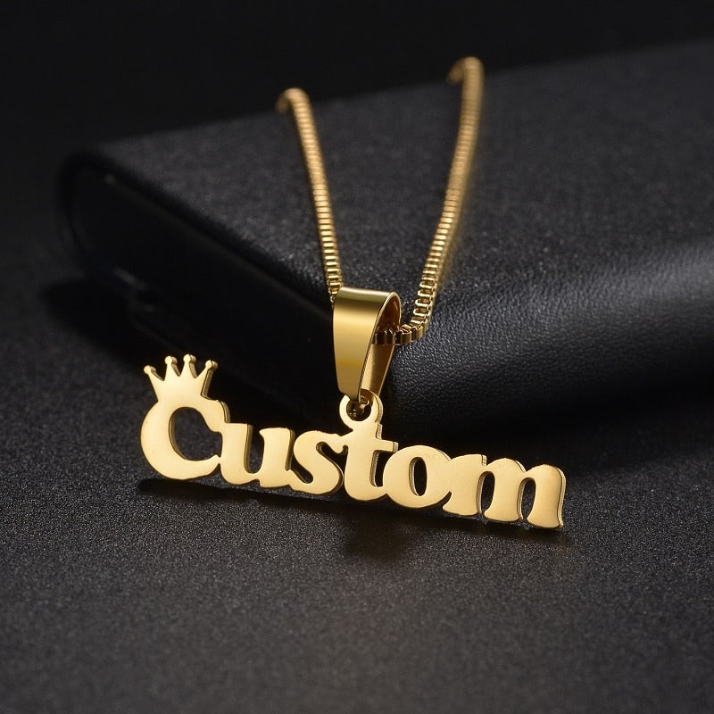 Custom Name Necklace Custom Jewelry Stainless Steel Personalized Crown Pendant For Women подвеска Men Collars Thick Chain Gifts