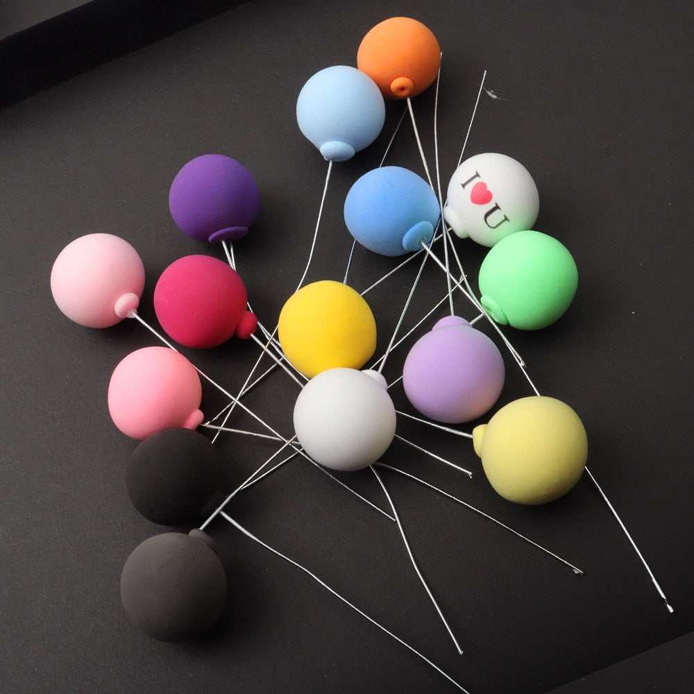 8Pcs/Set Colorful Ball Bundle Clay Balloons Cake Topper Creative Cupcake Card Flag Birthday Party Baby Shower Dessert Decoration