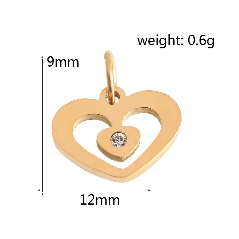 Pendants Charms for Jewelry Making Gold Color Stainless Steel CZ Heart Geometric Fashion Bracelet Necklace Accessaries Wholesale