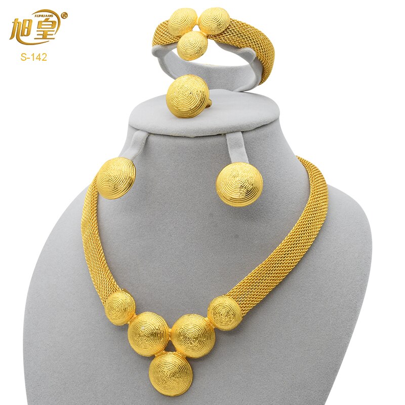 XUHUANG African Necklaces Bracelets Earing Sets Nigerian Wedding Jewelry Set Ethiopian Gold Colour Necklace Jewellery Set Gifts