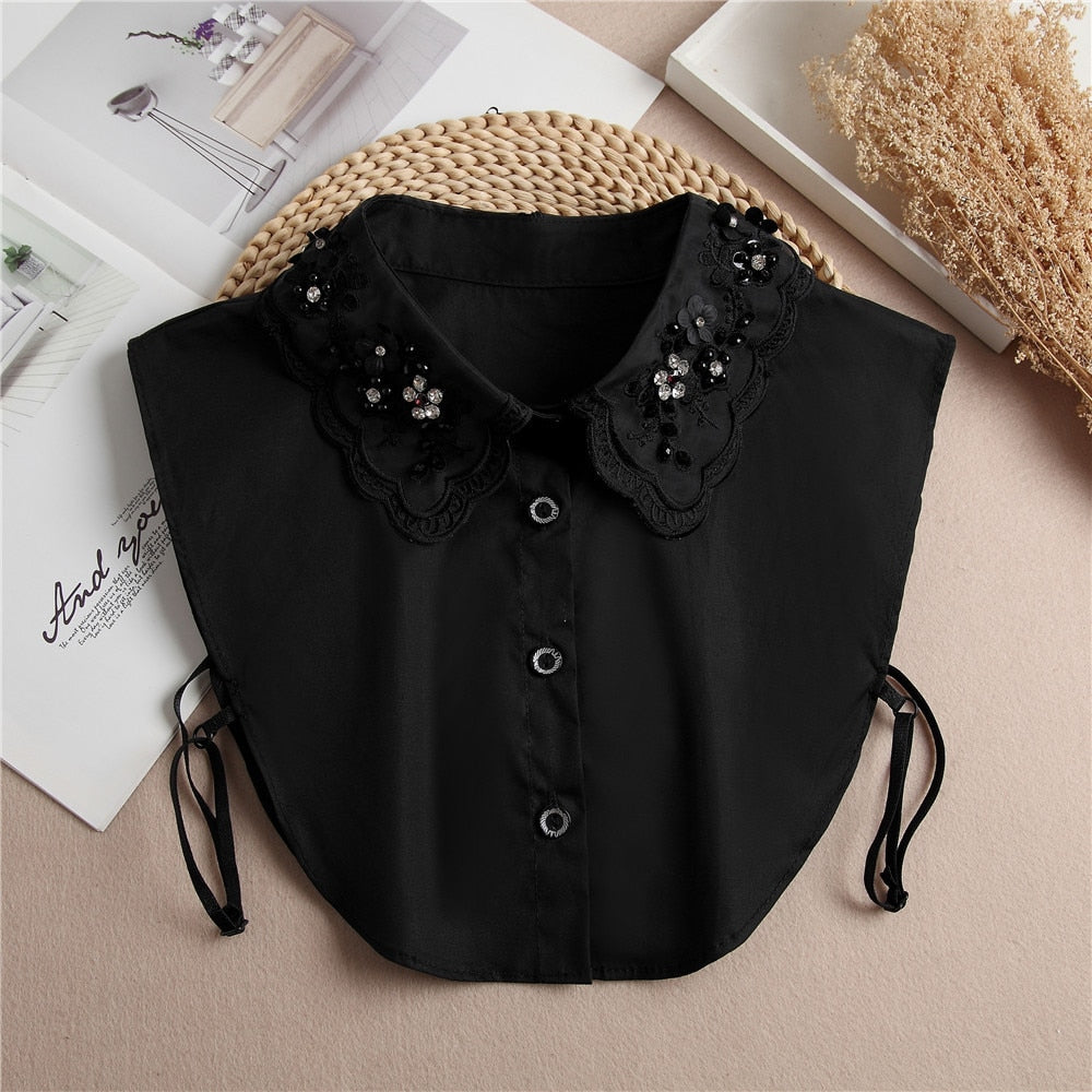 Fashion 2023 Front Tie White Fake Collar for Women Stand Detachable Collar Fake Girls Vintage Lace Ladies False Blouse Collar