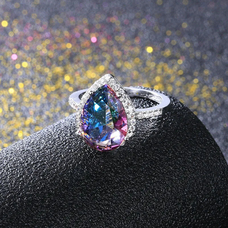 Silver Ring Mystic Rainbow Topaz Aquamarine Emerald  Sapphire Ruby Multi-Color Jewelry Rings Wedding Valentine's Day Gift