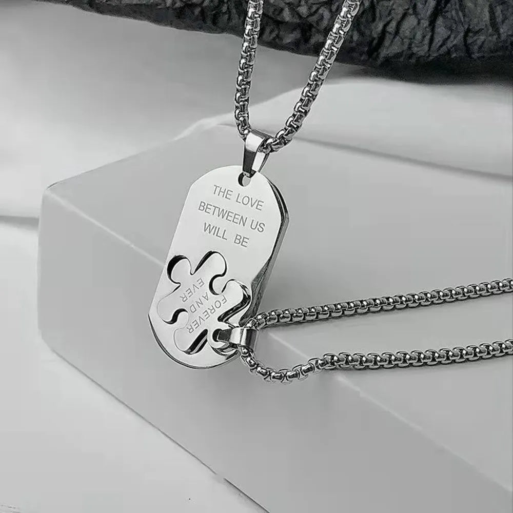 Magnetic Couple Stainless Steel Necklace Jigsaw Astronaut And Letter Pendant Necklace For Women Men Valentine&#39;s Day Jewelry Gift