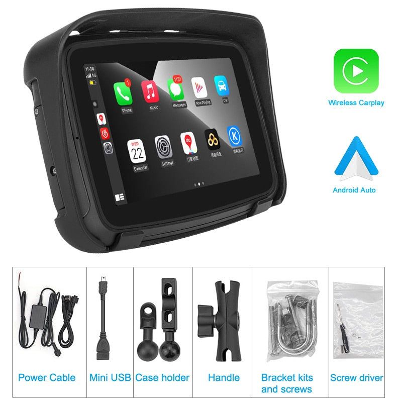 5 Inch Motorcycle Wireless Carplay Android Auto Portable Navigation GPS Screen IPX7 Motorcycle Waterproof Display