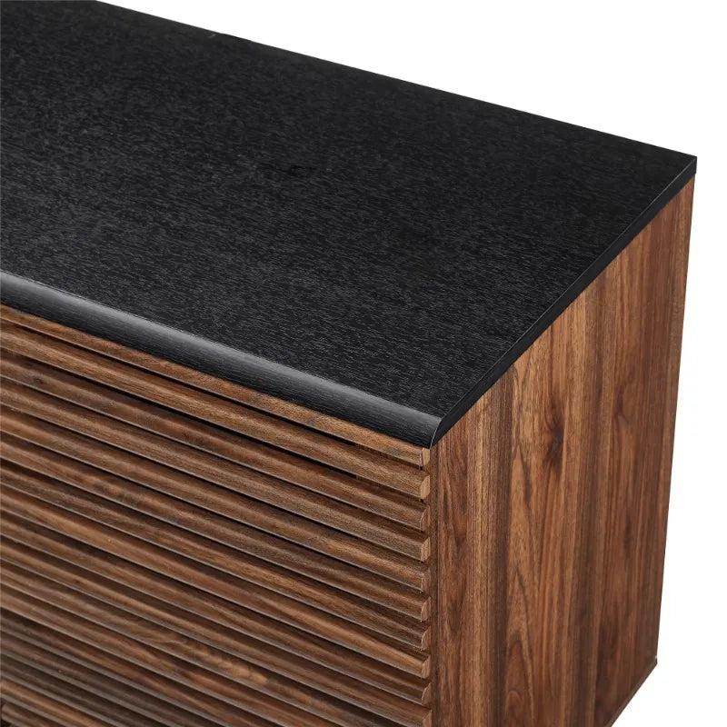 Modern Two Toned Sliding Slat Door Sideboard, Ebony/Dark Walnut