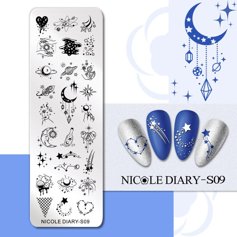 NICOLE DIARY Leaves Flower Stripe Design Stamping Plates Abstract Lady Face Nail Stamp Templates Leaf Floral Printing Stencil