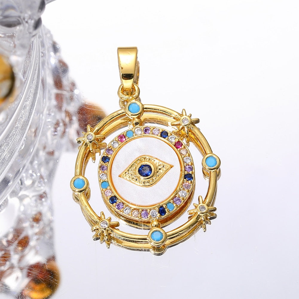 Juya DIY Luxury Multicolor Cubic Zirconia Enamel Greek Evil Eye Charms For Handmade Women Fashion Pendant Turkish Jewelry Making