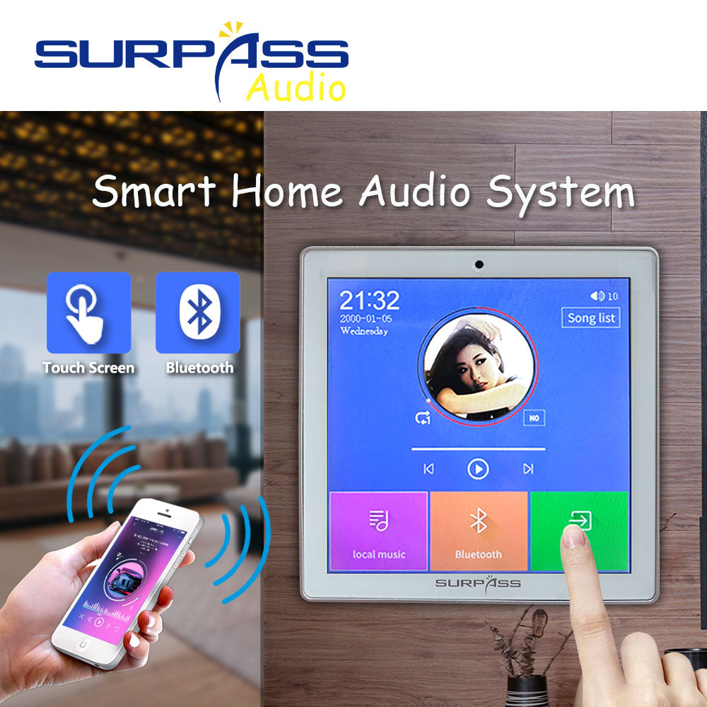 Smart Home Audio 2/4 Channel Wireless Bluetooth Mini Amplifier 4'' Touch Screen FM Radio AUX TF Card Function In Wall Amplifier