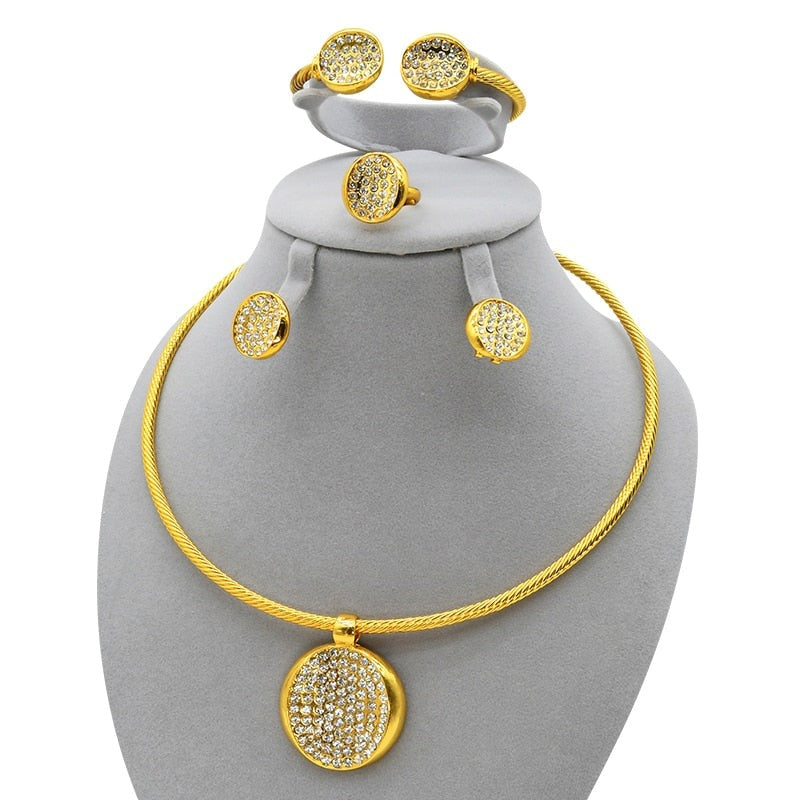 XUHUANG African Necklaces Bracelets Earing Sets Nigerian Wedding Jewelry Set Ethiopian Gold Colour Necklace Jewellery Set Gifts