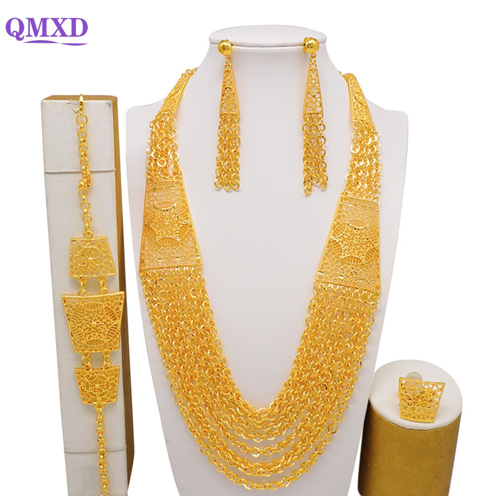 Ethiopian Rope Chain Jewelry Set For Women Ethnic Style Pendant Necklace Bracelet Earring Ring Wedding jewelry sets