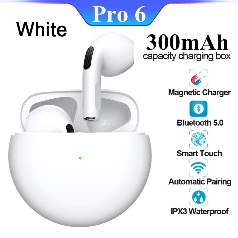 Original Air Pro 6 TWS Wireless Bluetooth Earphones Mini Pods Earbuds Earpod Headset For Xiaomi Android Apple iPhone Headphones