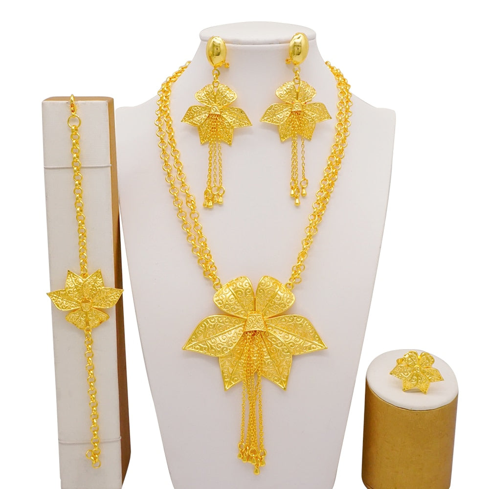 Fashion Dubai Gold Color Luxury Ethiopian Irregular Jewelry Sets African India Wedding Necklace Earrings Set For Women Party