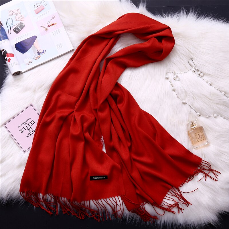 2022 Winter Scarves For Women Shawls Warm Wraps Lady Pashmina Pure Blanket Cashmere Scarf Neck Headband Hijabs Stoles Foulard