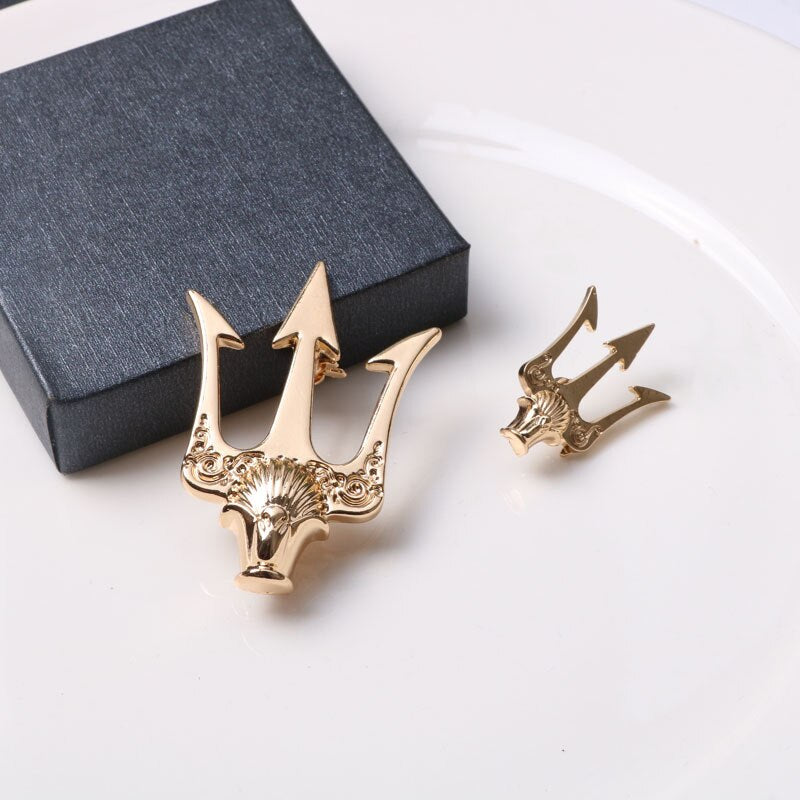 High-end British Stlye Vintage Trident Brooch Men&#39;s Suit Metal Brooches Lapel Pin Badge Shirt Collar Accessories Gifts for Men