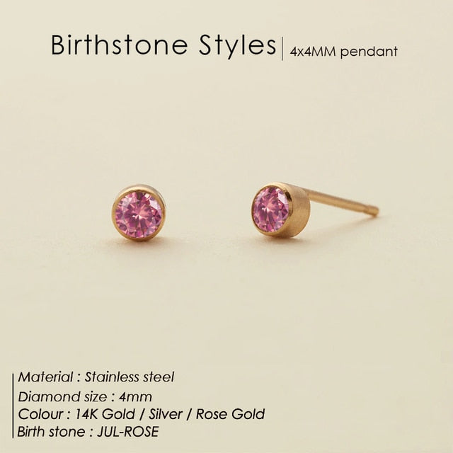 Women's 12 Colors Stainless Steel Crystal Birthstone Stud Piercing Earrings Jewelry.