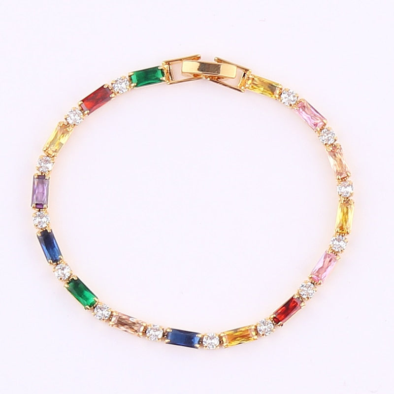 2022 New Rainbow Crystal Tennis Bracelets For Women Bracelet Set 18K Gold Silver Colorful Zirconia Femme Bridal Wedding Jewelry