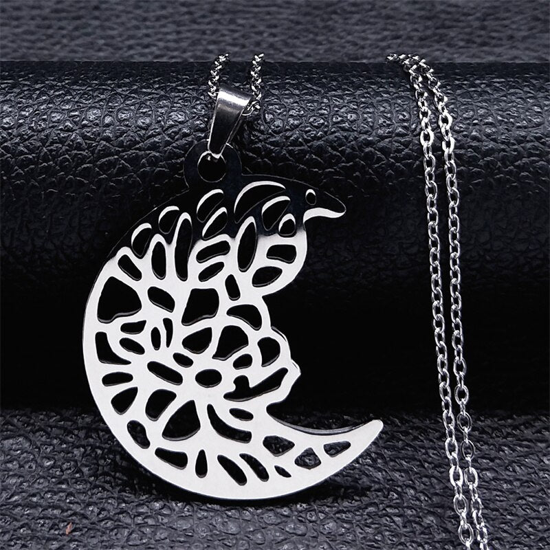 Fashion Heart Tree of Life Stainless Steel Statement Necklace for Women Silver Color Necklaces Jewelry collares  N4205S01