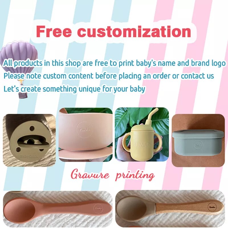 Customizable Logo Baby Silicone Tableware Suction Silicone Bowl Straw Cup Waterproof Bib 4pcs Food-grade Silicone Material