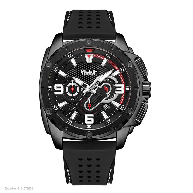 MEGIR Men's Chronograph Quartz Watches 2020 Luxury Top Brand Military Sport Wristwatch Silicone Strap Waterproof Watches Men