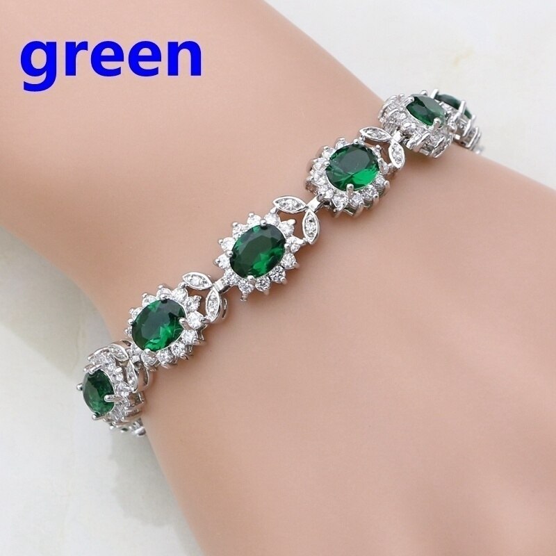 Elegant Green Oval Crystal Cross Link Bracelet Luxury Fashion Accessories Tennis Bracelet for Women