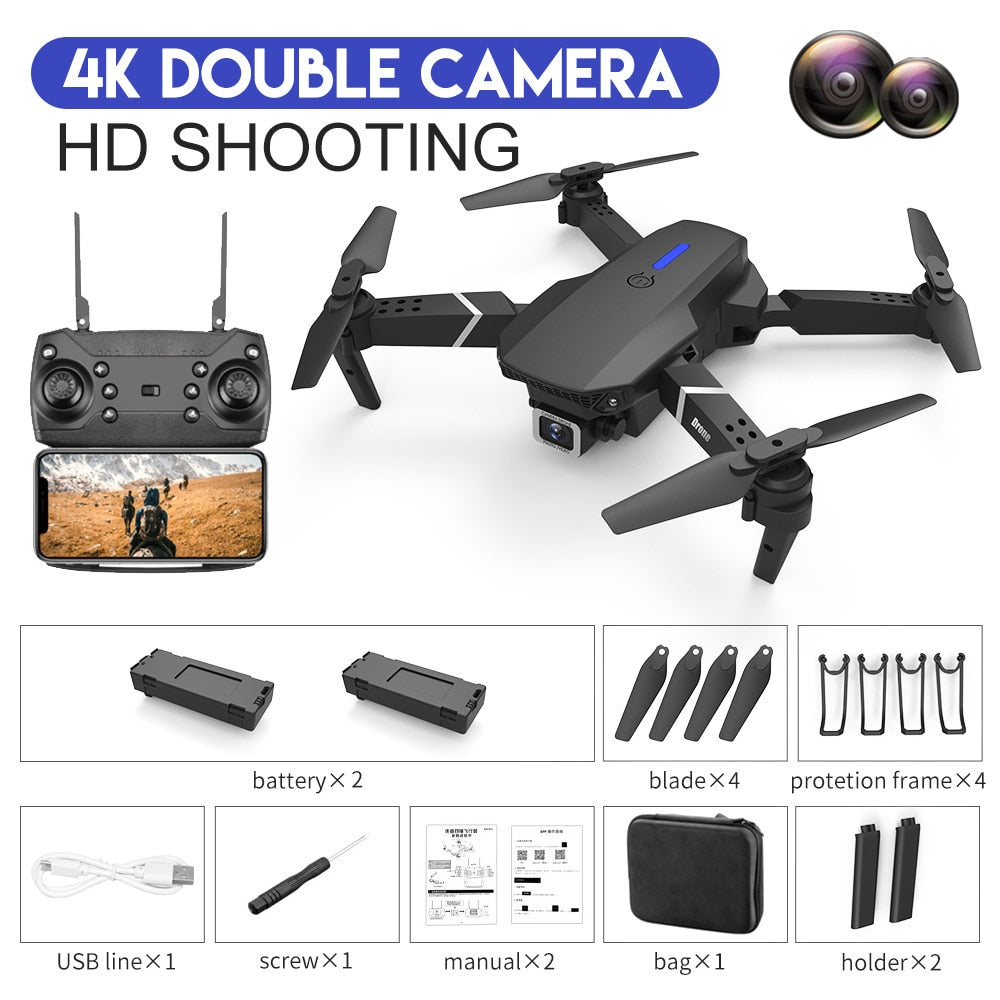 New 2023 E88Pro RC Drone 4K Professinal With 1080P Wide Angle HD Camera Foldable RC Helicopter WIFI FPV Height Hold Gift Toy