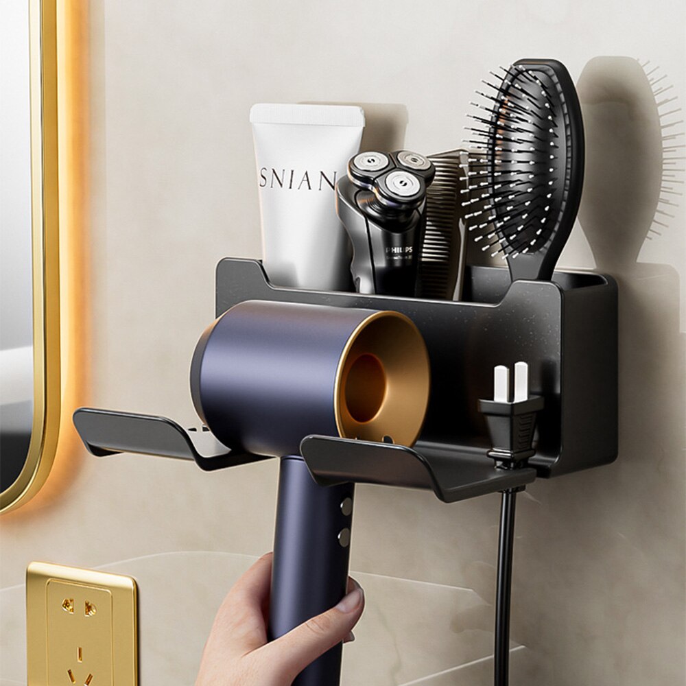 Hair Dryer Holder Wall Mounted Rack Bathroom Shelf Storage  Accessories Shelves Hair Brush Storage Bracket Dryer Attachments