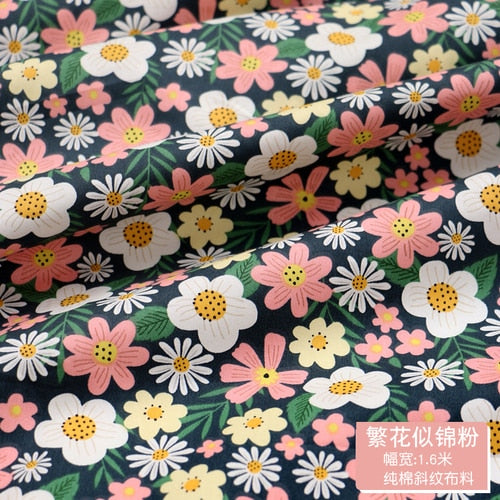 Fresh Floral Twill Cotton Fabric (50x160cm) - Ideal for DIY Baby Clothes, Newborn Pajamas, Quilt Covers, and Bed Sheets - High-Quality Sewing Cloth for Crafting