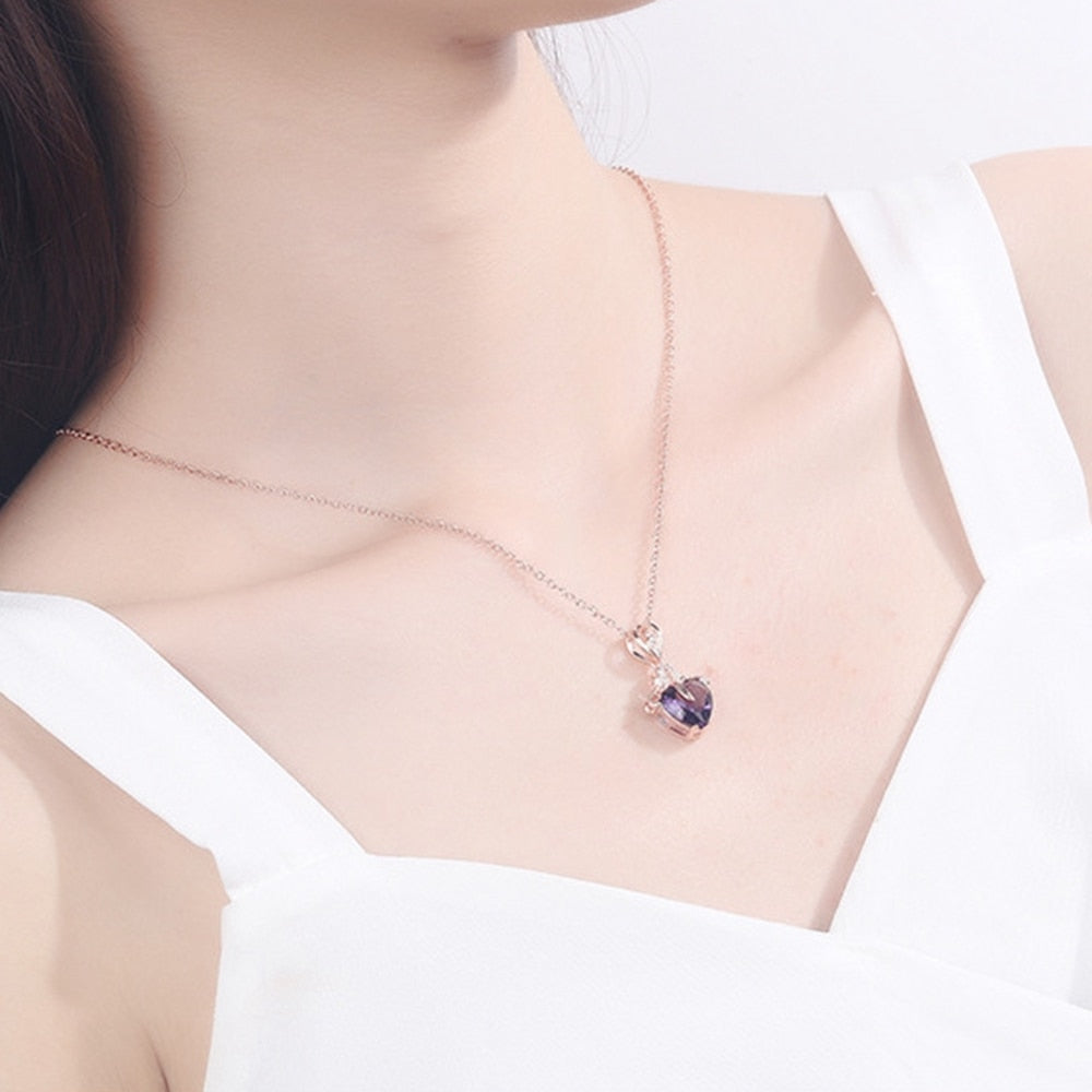 Rose Holder Eternal Love Necklace Set Romantic Rhombus Zircon Pendant With Immortal Valentines&#39; Day Gifts