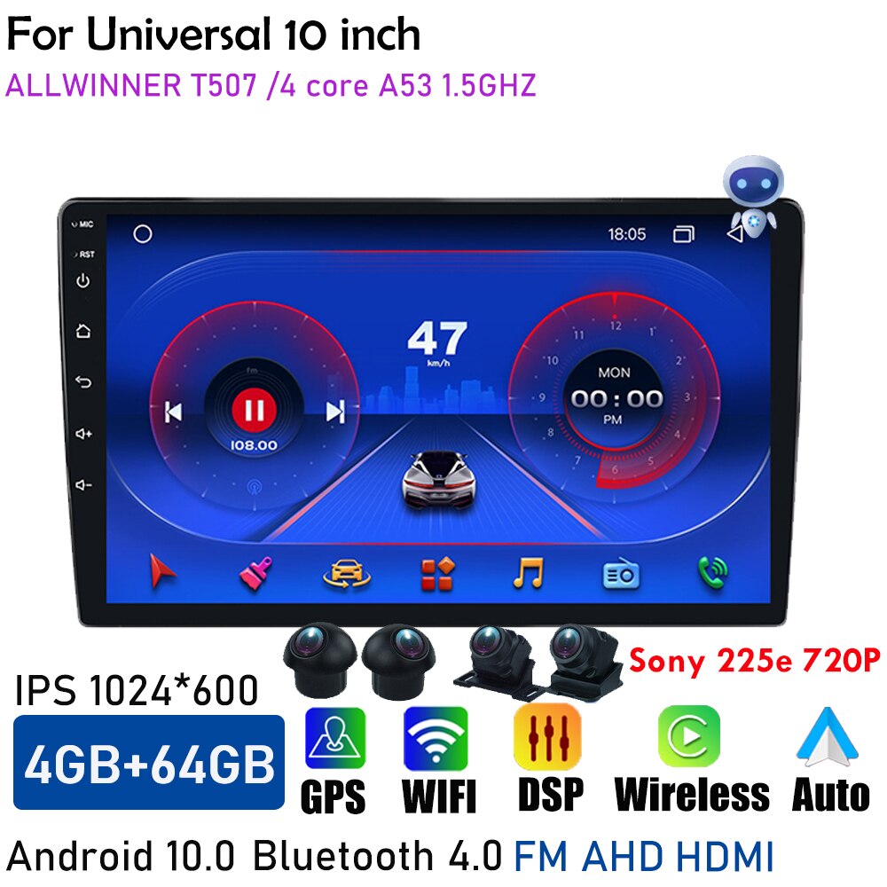 Central Multimedia 2 Din Android Universal Wireless Carplay Screen Android Auto 360 Bird View Panorama GPS BT Wifi 9inch Stereo