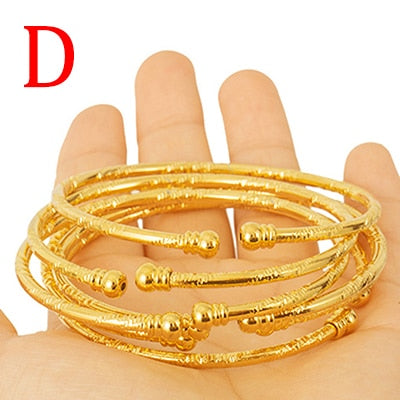 3MM/6pcs Dubai Bangle For Women Indian Bangles Africa Ball Jewelry Gold color Beads Bangle&Bracelet Ethiopian Wedding Bride Gift