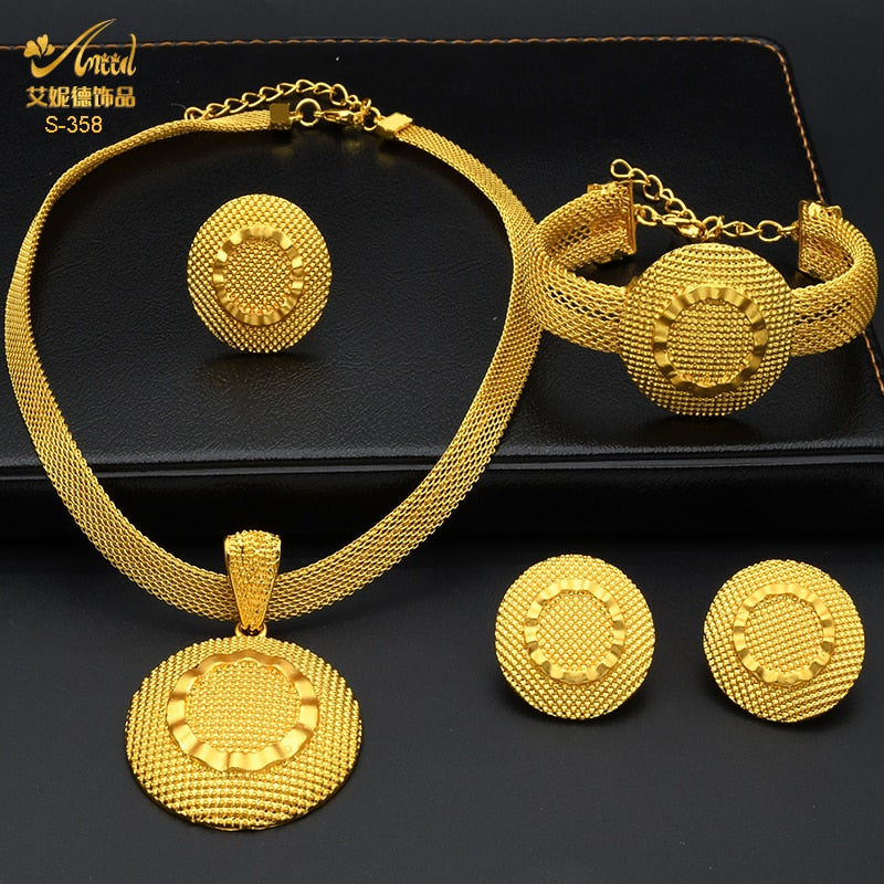 ANIID Ethiopian Gold Plated Jewelry Set For Women Bridal Dubai Jewellery Wedding Brazilian Eritrean African Earring Necklace Set