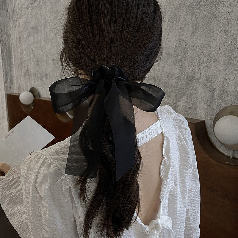 Fashion Korean BowKnot Hair Ties Scrunchies Women Girls Elastic Hair Bands Long Headwear Ribbon Bow Ponytail Hair Accessories