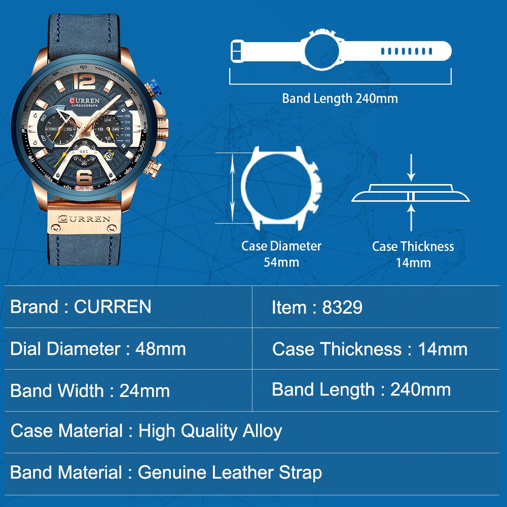 CURREN Casual Sport Watches for Men Top Brand Luxury Military Leather Wrist Watch Man Clock Fashion Chronograph Wristwatch